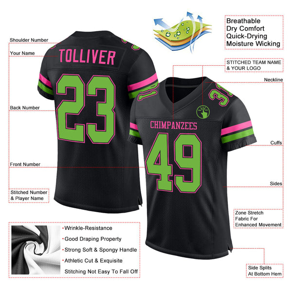Custom Black Neon Green-Pink Mesh Authentic Football Jersey alternate