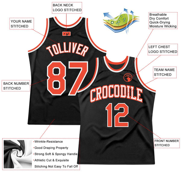 Custom Black Orange-White Authentic Throwback Basketball Jersey alternate