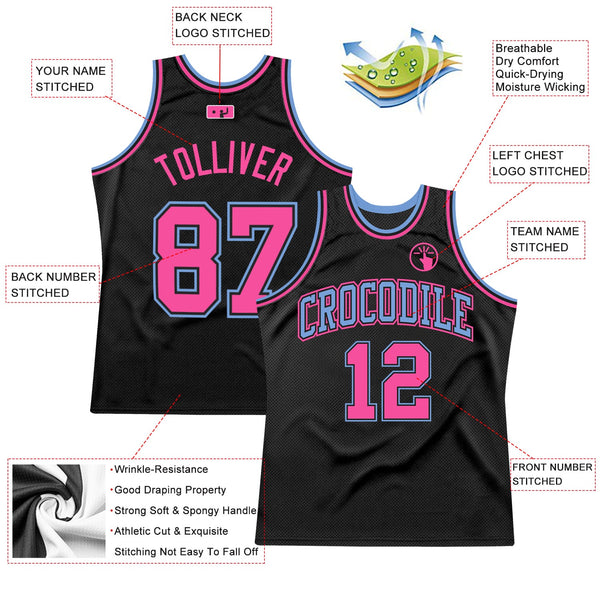 Custom Black Light Blue-Pink Authentic Throwback Basketball Jersey alternate