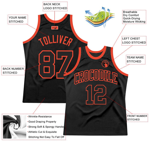 Custom Black Black-Orange Authentic Throwback Basketball Jersey alternate