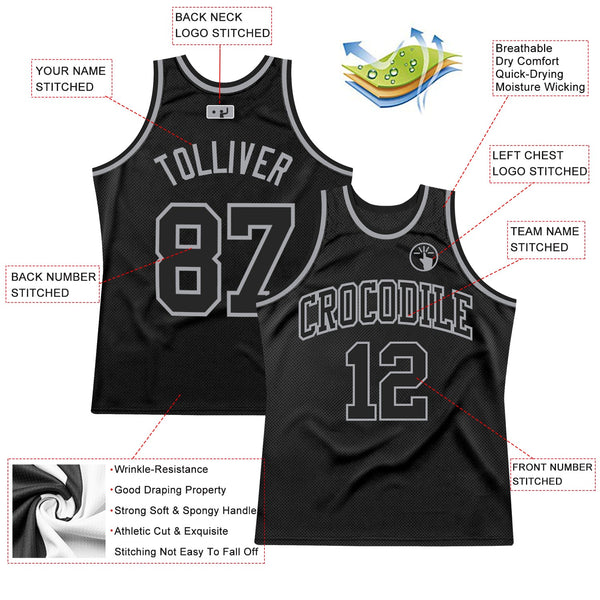 Custom Black Black-Gray Authentic Throwback Basketball Jersey alternate