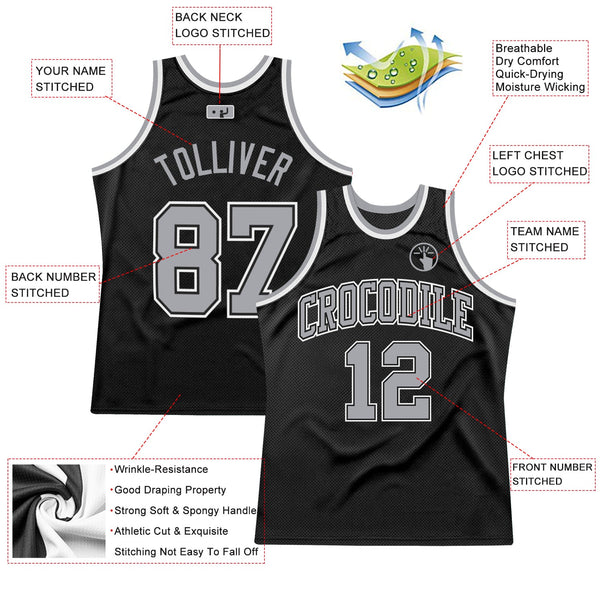 Custom Black Gray-White Authentic Throwback Basketball Jersey alternate