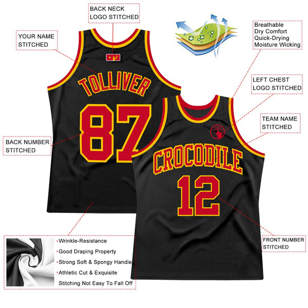 Custom Black Red-Gold Authentic Throwback Basketball Jersey alternate