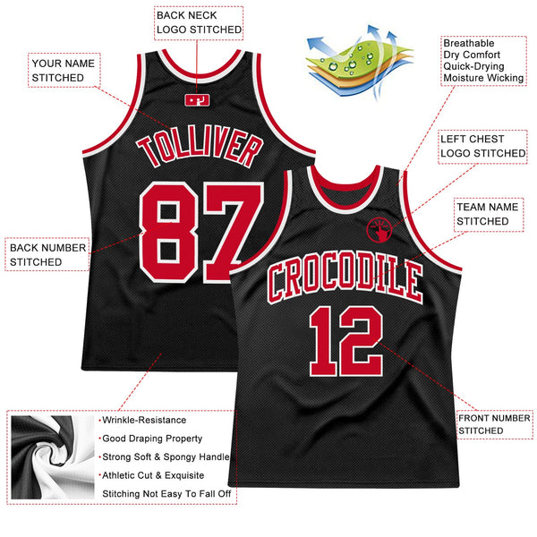 Custom Black Red-White Authentic Throwback Basketball Jersey alternate
