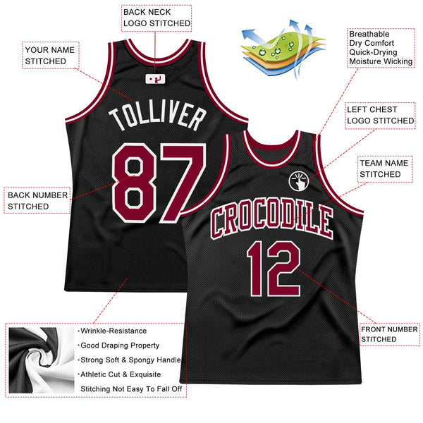 Custom Black Maroon-White Authentic Throwback Basketball Jersey alternate