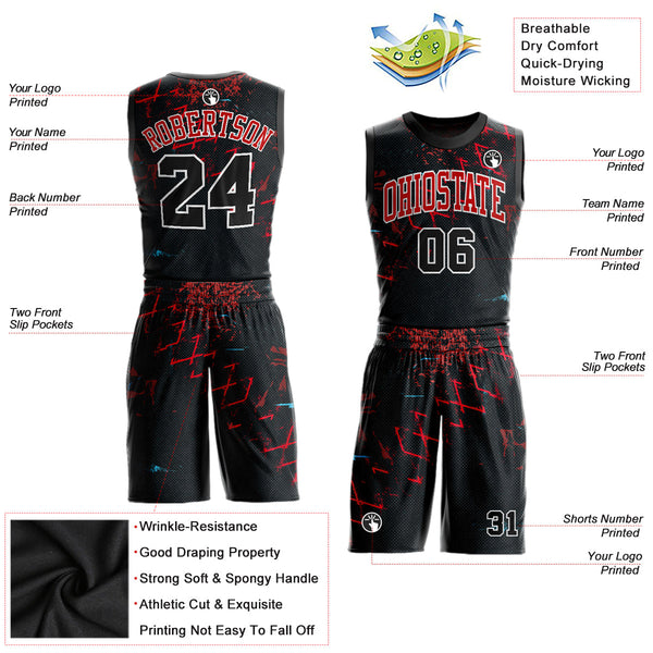 Custom Black Black-Red Round Neck Sublimation Basketball Uniform Jersey alternate
