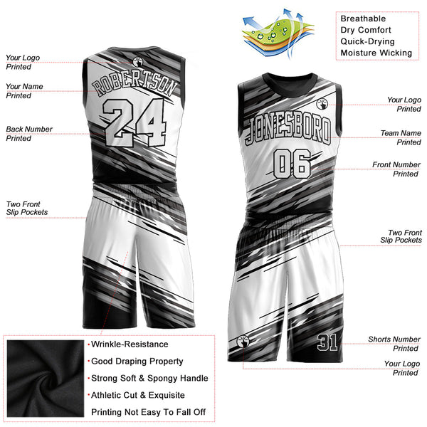Custom Black White-Gray Round Neck Sublimation Basketball Uniform Jersey alternate