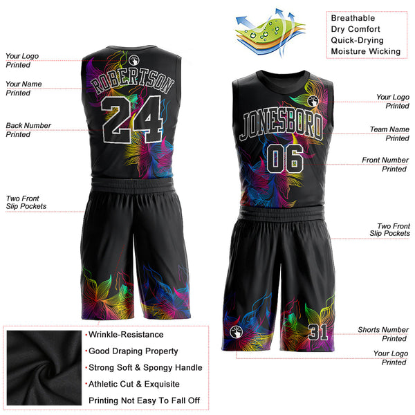 Custom Black Black-White Round Neck Sublimation Basketball Uniform Jersey alternate