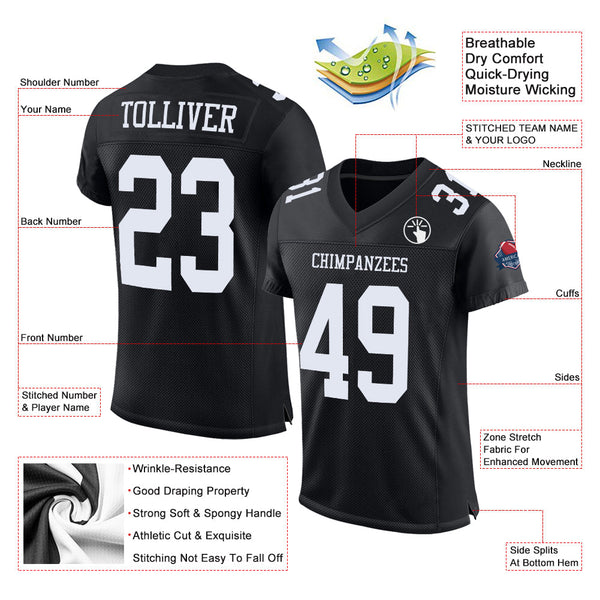 Custom Black White Mesh Authentic Football Jersey alternate