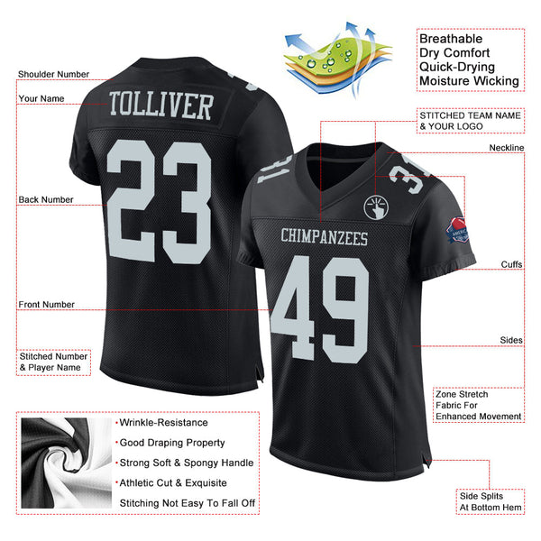 Custom Black Silver Mesh Authentic Football Jersey alternate