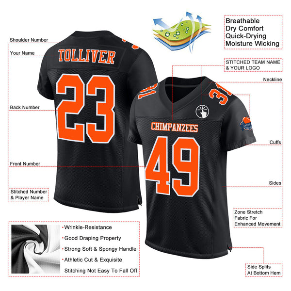 Custom Black Orange-White Mesh Authentic Football Jersey alternate