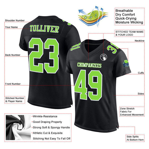 Custom Black Neon Green-White Mesh Authentic Football Jersey alternate