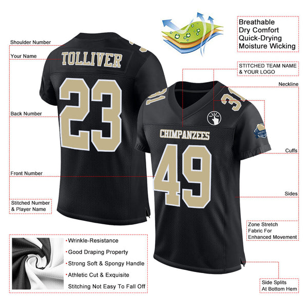 Custom Black Vegas Gold-White Mesh Authentic Football Jersey alternate