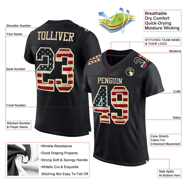 Custom Black Vintage USA Flag-Cream Mesh Authentic Football Jersey alternate