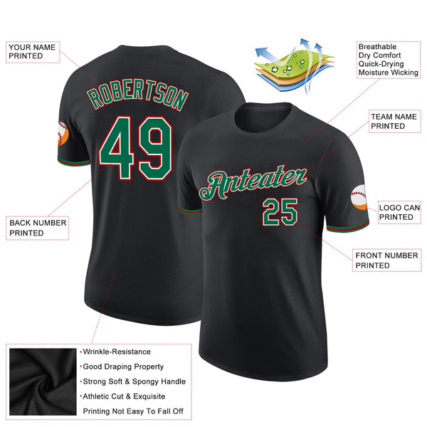 Custom Black Kelly Green-Red Performance T-Shirt alternate
