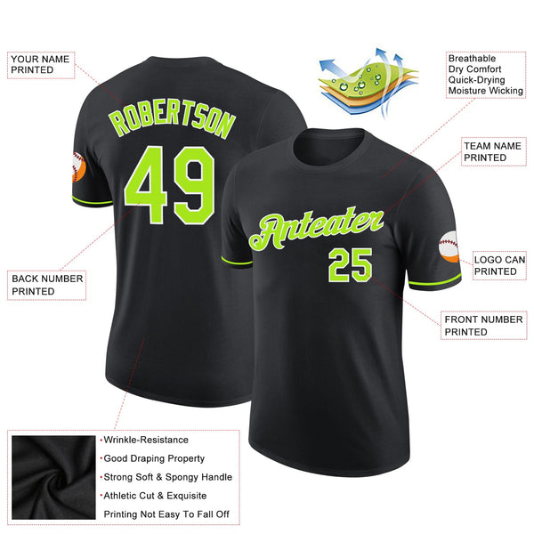 Custom Black Neon Green-White Performance T-Shirt alternate