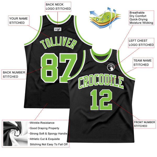 Custom Black Neon Green-White Authentic Throwback Basketball Jersey alternate