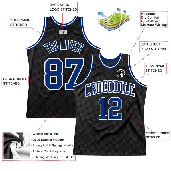 Custom Black Royal-White Authentic Throwback Basketball Jersey alternate