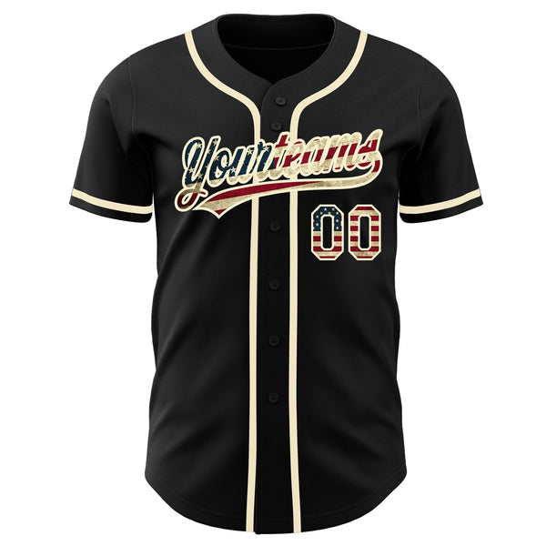 Custom Black Vintage USA Flag-Cream Authentic Baseball Jersey alternate