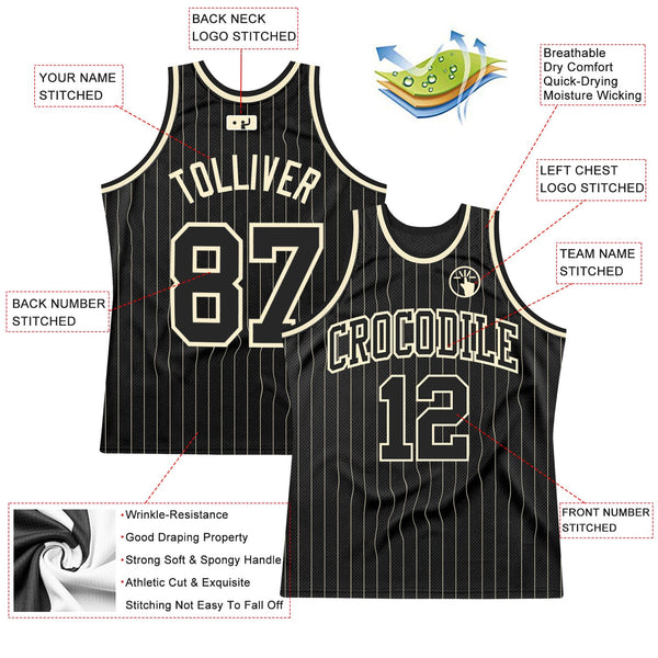 Custom Black Cream Pinstripe Black-Cream Authentic Basketball Jersey alternate