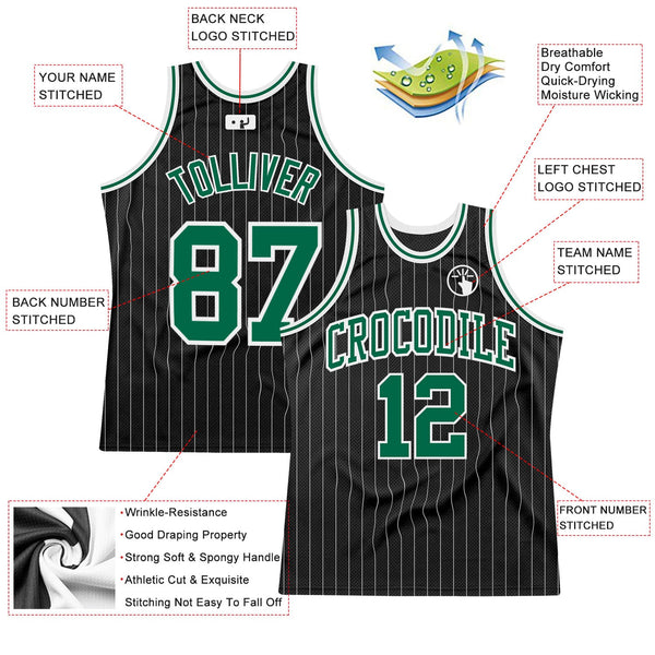 Custom Black White Pinstripe Kelly Green-White Authentic Basketball Jersey alternate