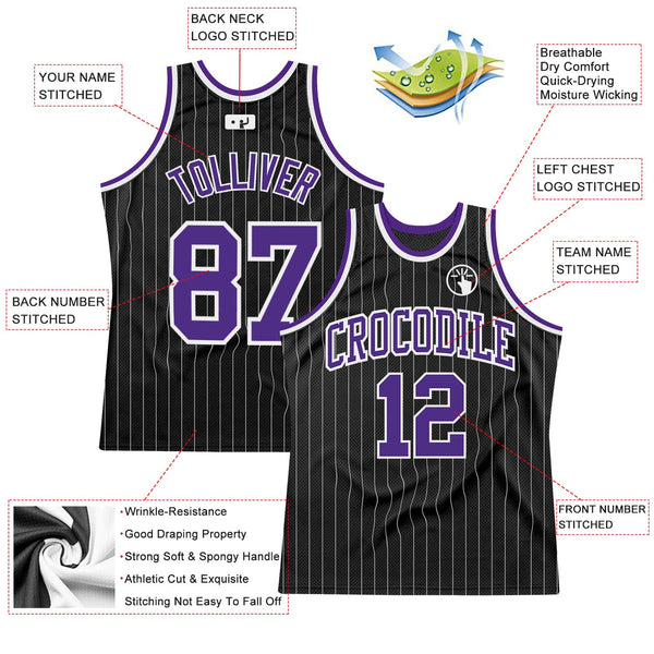 Custom Black White Pinstripe Purple-White Authentic Basketball Jersey alternate