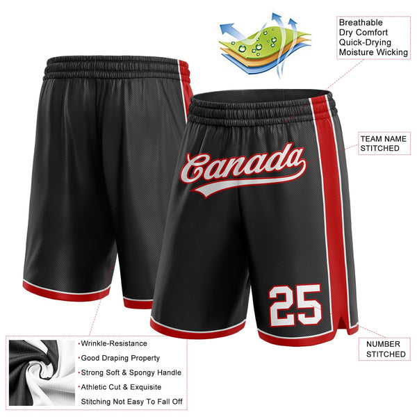 Custom Black White-Red Authentic Basketball Shorts alternate