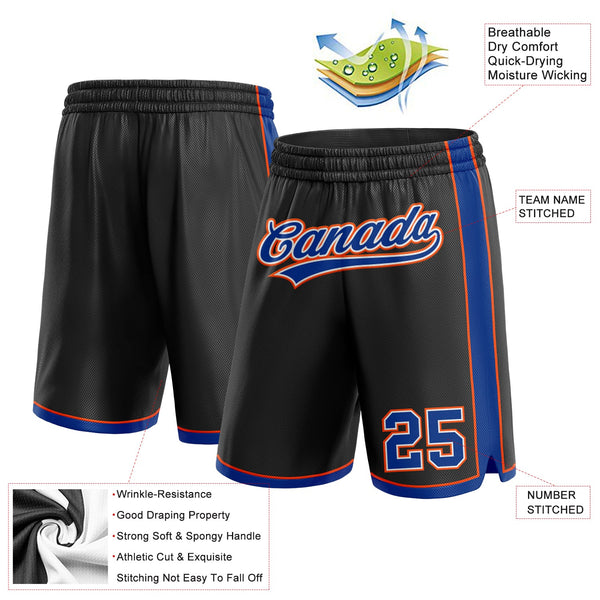 Custom Black Royal-Orange Authentic Basketball Shorts alternate