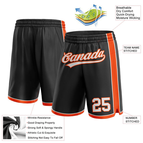 Custom Black White-Orange Authentic Basketball Shorts alternate