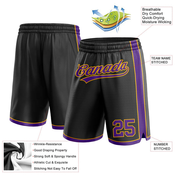 Custom Black Purple-Gold Authentic Basketball Shorts alternate