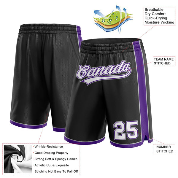 Custom Black White Purple-Gray Authentic Basketball Shorts alternate