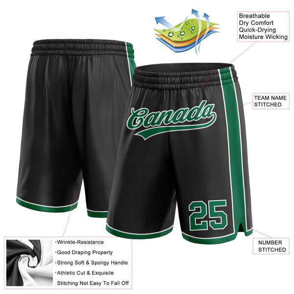 Custom Black Kelly Green-White Authentic Basketball Shorts alternate