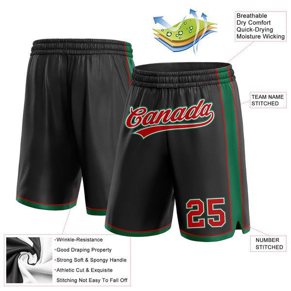 Custom Black Red-Kelly Green Authentic Basketball Shorts alternate
