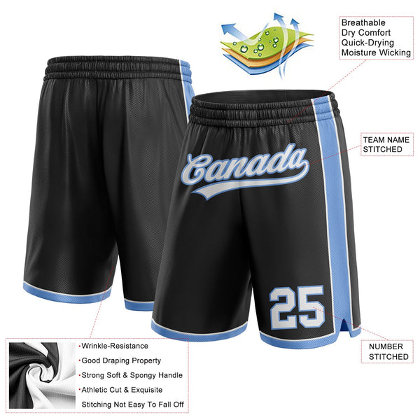 Custom Black White-Light Blue Authentic Basketball Shorts alternate