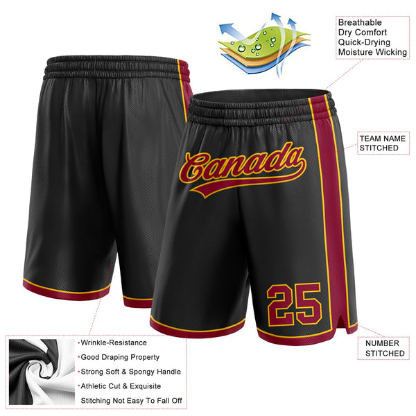 Custom Black Maroon-Yellow Authentic Basketball Shorts alternate