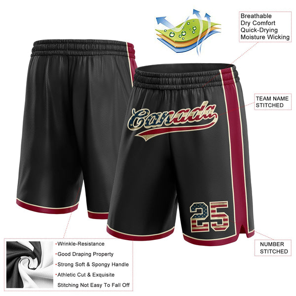 Custom Black Vintage USA Flag Maroon-Cream Authentic Basketball Shorts alternate