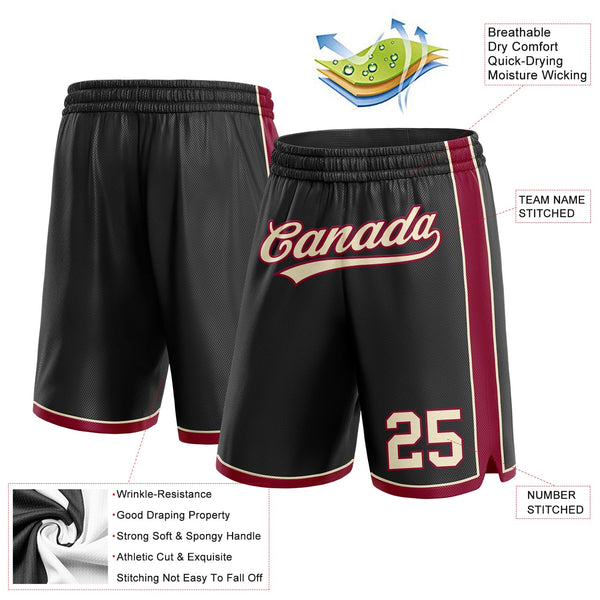 Custom Black Cream-Maroon Authentic Basketball Shorts alternate