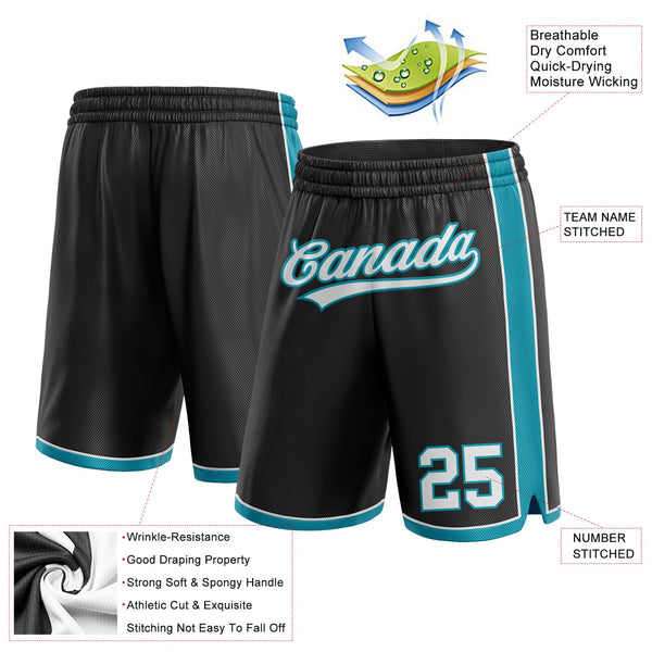 Custom Black White-Teal Authentic Basketball Shorts alternate
