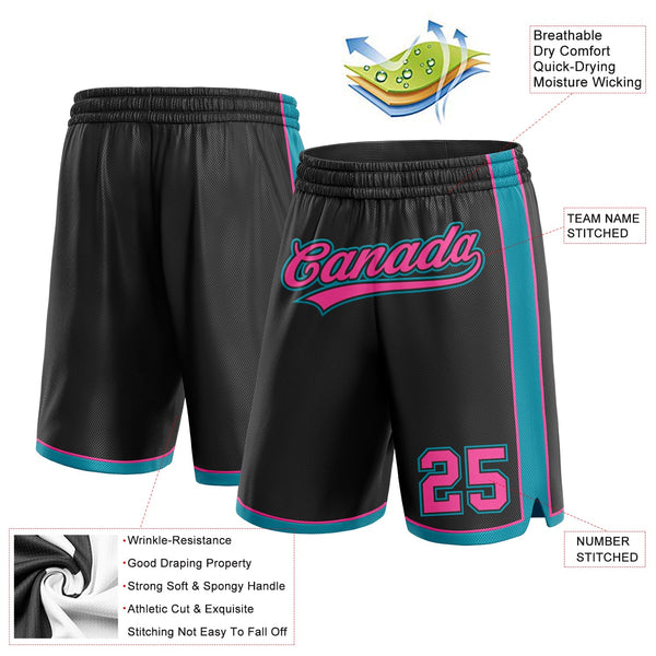 Custom Black Pink-Teal Authentic Basketball Shorts alternate