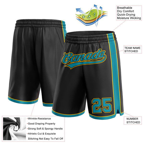 Custom Black Teal-Yellow Authentic Basketball Shorts alternate