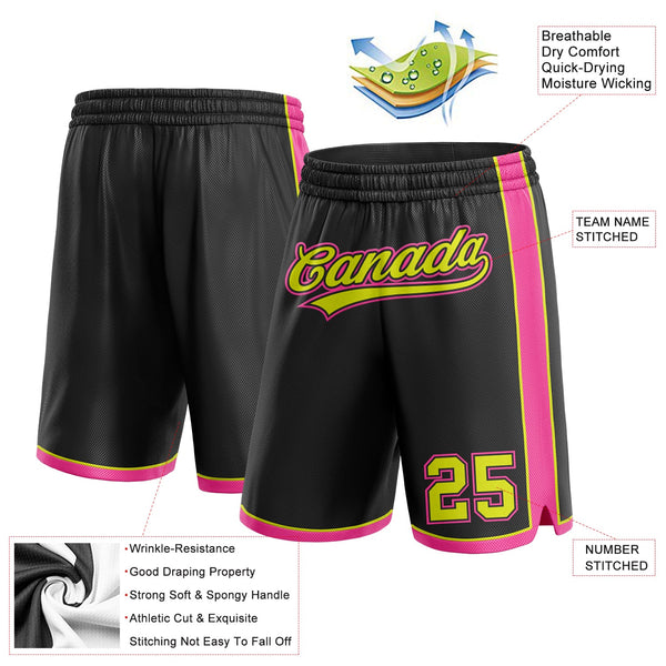 Custom Black Neon Yellow-Pink Authentic Basketball Shorts alternate