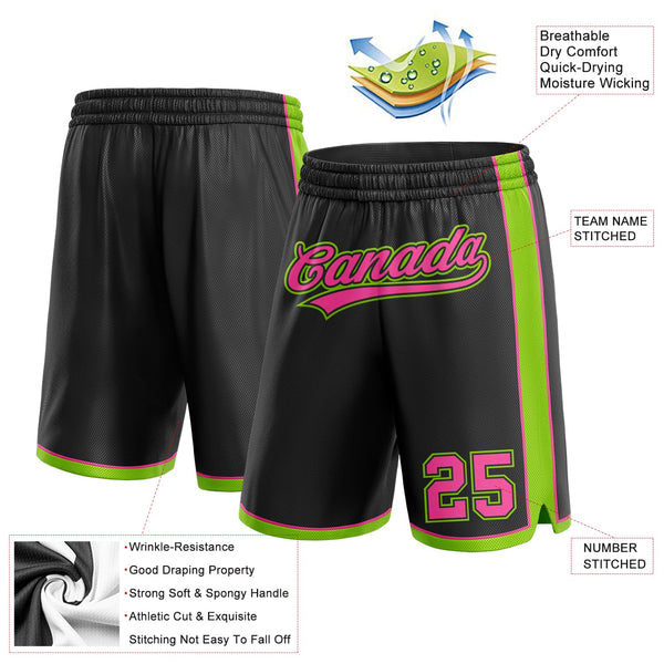 Custom Black Pink-Neon Green Authentic Basketball Shorts alternate