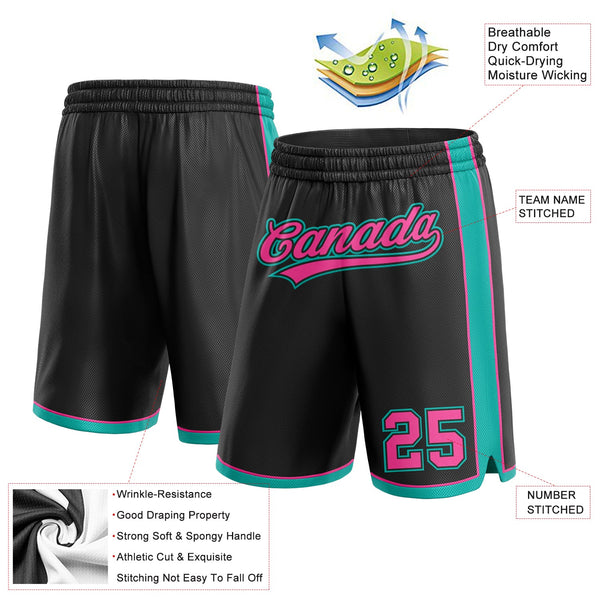 Custom Black Pink-Aqua Authentic Basketball Shorts alternate