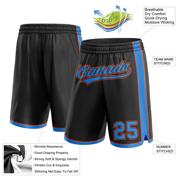 Custom Black Powder Blue-Orange Authentic Basketball Shorts alternate