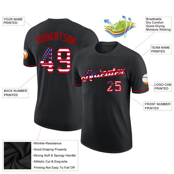 Custom Black USA Flag-Red Performance T-Shirt alternate