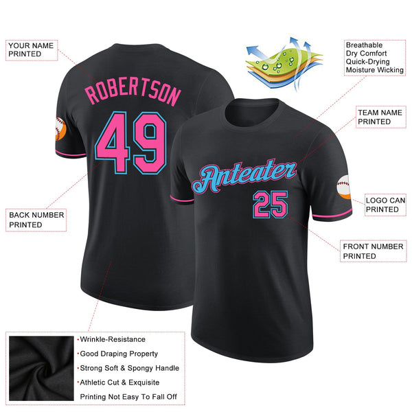 Custom Black Pink-Sky Blue Performance T-Shirt alternate