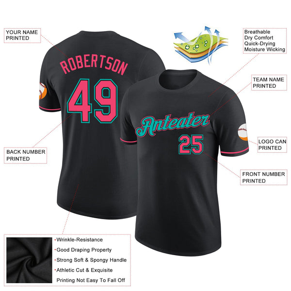 Custom Black Neon Pink-Aqua Performance T-Shirt alternate