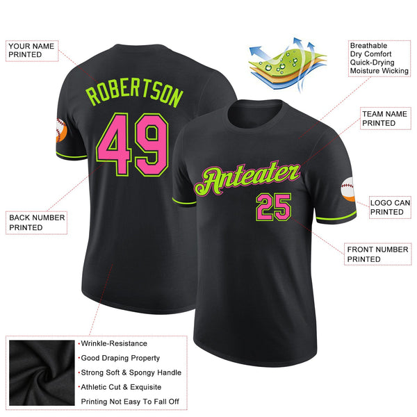 Custom Black Pink-Neon Green Performance T-Shirt alternate