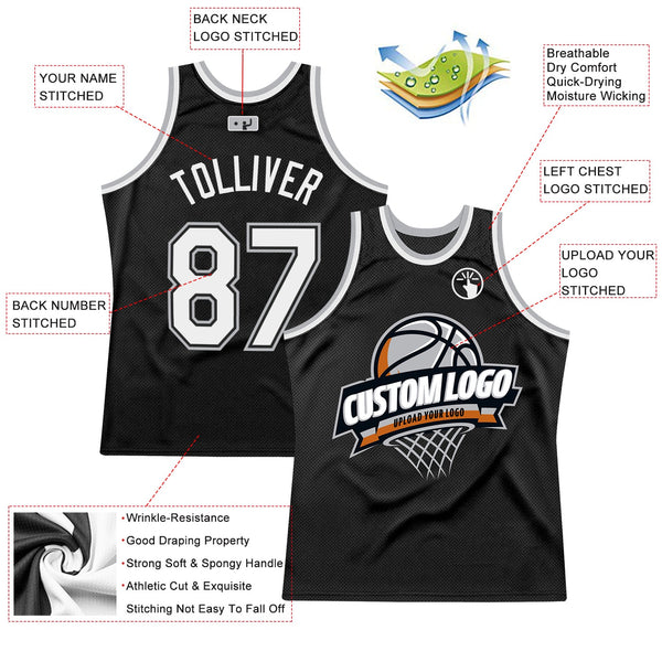 Custom Black White-Gray Authentic Throwback Basketball Jersey alternate