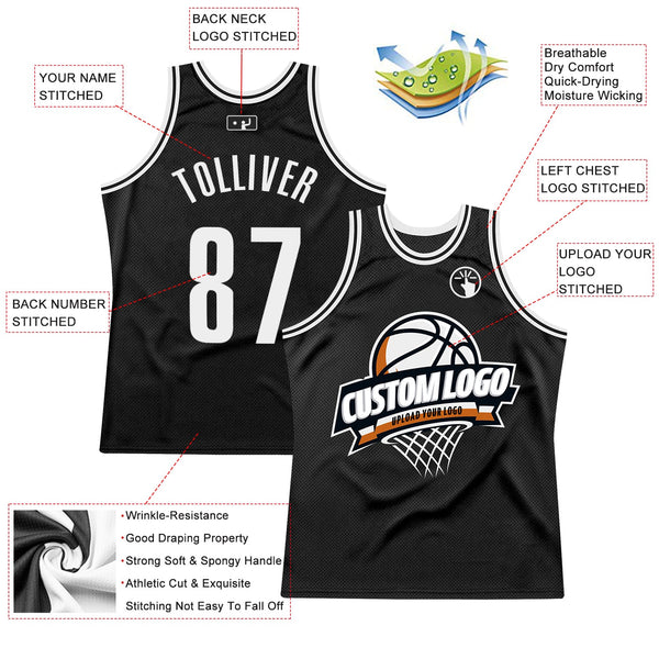 Custom Black White Authentic Throwback Basketball Jersey alternate